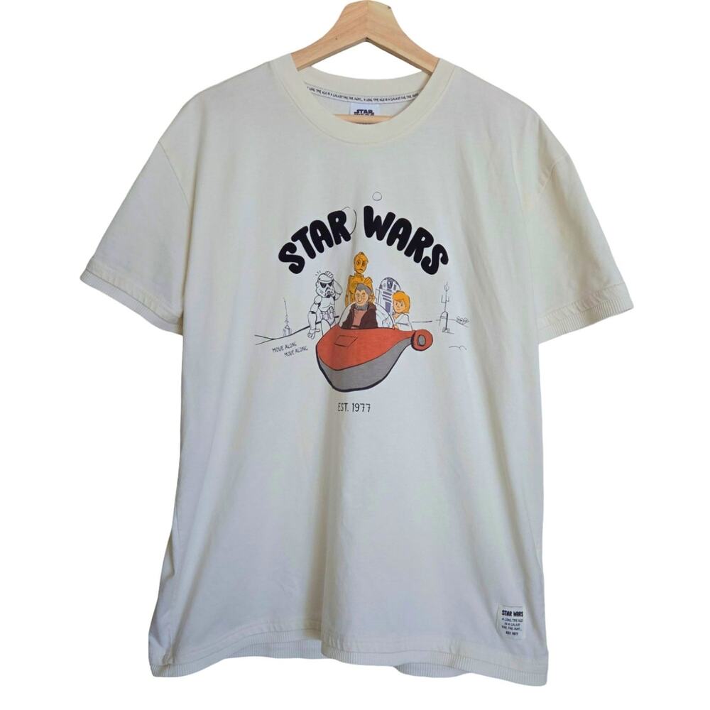 Star Wars Disney Parks Move Along Ivory Textured Graphic Ribbed Sleeve Tee